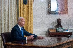 US President Joe Biden delivers a nationwide address from the Oval Office