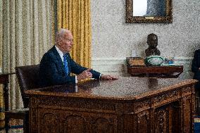 US President Joe Biden delivers a nationwide address from the Oval Office