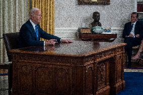 US President Joe Biden delivers a nationwide address from the Oval Office