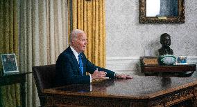 US President Joe Biden delivers a nationwide address from the Oval Office