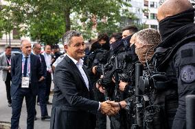 Paris 2024 - Darmanin Inspects Parc Des Princes' Security