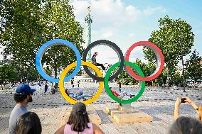 Paris 2024 - Olympic Rings At Place De la Bastille