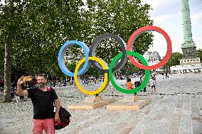 Paris 2024 - Olympic Rings At Place De la Bastille