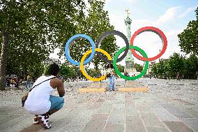 Paris 2024 - Olympic Rings At Place De la Bastille