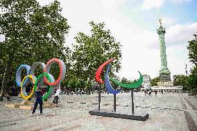 Paris 2024 - Olympic Rings At Place De la Bastille