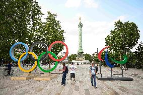 Paris 2024 - Olympic Rings At Place De la Bastille