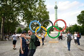 Paris 2024 - Olympic Rings At Place De la Bastille