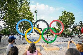 Paris 2024 - Olympic Rings At Place De la Bastille