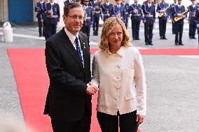 Italian PM Giorgia Meloni Welcomes President Of Israel Isaac Herzog