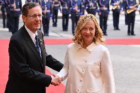 Italian PM Giorgia Meloni Welcomes President Of Israel Isaac Herzog