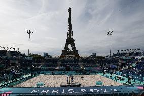 (PARIS2024) FRANCE-PARIS-BEACH VOLLEYBALL-VENUE-PREPARATIONS