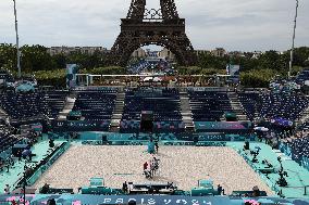 (PARIS2024) FRANCE-PARIS-BEACH VOLLEYBALL-VENUE-PREPARATIONS