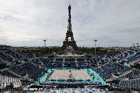 (PARIS2024) FRANCE-PARIS-BEACH VOLLEYBALL-VENUE-PREPARATIONS