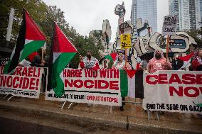 Protest Outside Of Vice President Kamala Harris Event In Houston