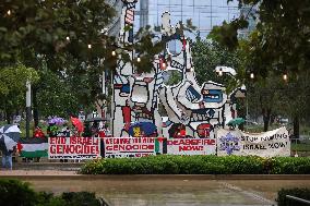 Protest Outside Of Vice President Kamala Harris Event In Houston