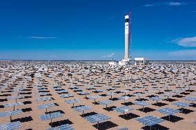 A Molten Salt Tower Solar Thermal Power Station Construction in Desert
