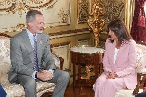 Paris 2024 - King Felipe receives Anne Hidalgo At Spanish Embassy