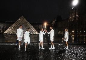 Paris 2024 - Torch Departing From Iena Bridge Towards Tuileries Gardens