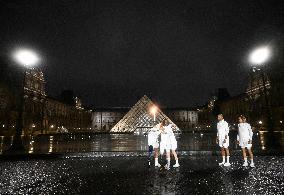 Paris 2024 - Torch Departing From Iena Bridge Towards Tuileries Gardens