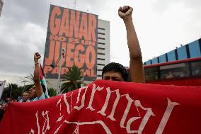 Mothers, Fathers And Relatives Of The 43 Students From Ayotzinapa March Almost 10 Years After Their Forced Disappearance