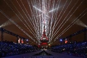 Paris 2024 - A Light Show Is Staged On The Eiffel Tower