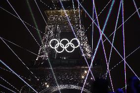 Paris 2024 - A Light Show Is Staged On The Eiffel Tower