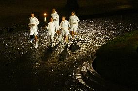 Paris 2024 - Torch Departing From Iena Bridge Towards Tuileries Gardens