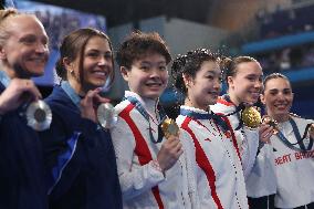 (PARIS2024)FRANCE-SAINT DENIS-DIVING-WOMEN'S SYNCHRONISED 3M SPRINGBOARD--AWARDING CEREMONY