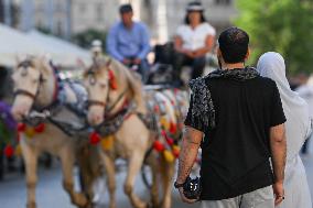 Crowd Of Middle Eastern Tourists In UNESCO Krakow