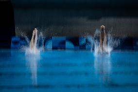 Paris 2024 - Juliette Landi And Nais Gillet At Women's Synchronised 3m Springboard Diving Final