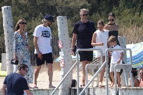 Adrien Brody, Georgina Chapman, Natasha Poly and Family At Club 55 - St Tropez