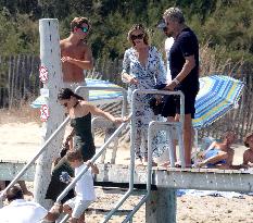 Adrien Brody, Georgina Chapman, Natasha Poly and Family At Club 55 - St Tropez