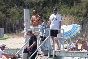 Adrien Brody, Georgina Chapman, Natasha Poly and Family At Club 55 - St Tropez