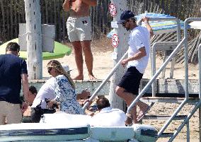 Adrien Brody, Georgina Chapman, Natasha Poly and Family At Club 55 - St Tropez