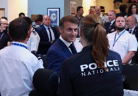 Paris 2024 - Emmanuel Macron meets police forces