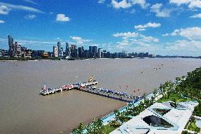 Swimmers Swim Across The Qiantang River in Hangzhou