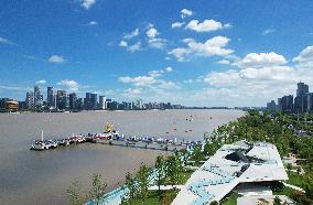 Swimmers Swim Across The Qiantang River in Hangzhou