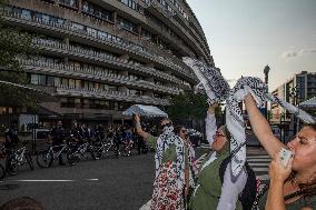 Pro-Palestine Protest In Front Of The Watergate Hotel When Netanyahu Leaves For Israel Early Following Deadly Rocket Strike