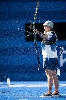 Paris 2024 - Archery - Lisa Barbelin, Amelie Cordeau, and Caroline Lopez Competing