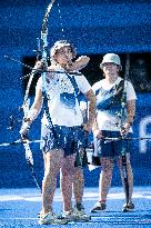 Paris 2024 - Archery - Lisa Barbelin, Amelie Cordeau, and Caroline Lopez Competing