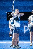 Paris 2024 - Archery - Lisa Barbelin, Amelie Cordeau, and Caroline Lopez Competing