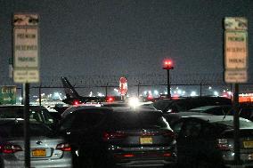 Former President Of The United States Donald J. Trump Arrives At Newark Airport In Newark New Jersey