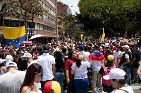 Venezuelans Demonstrate On The Day Of The Presidential Elections In Medellin