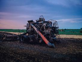 Combine Fire Consumes Wheat Harvest