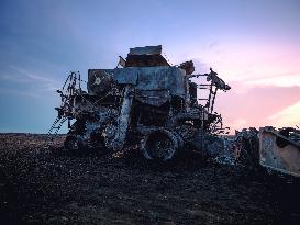 Combine Fire Consumes Wheat Harvest