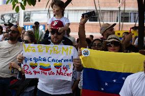 Venezuelans Demonstrate On The Day Of The Presidential Elections In Medellin