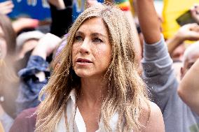 Jennifer Aniston Joins A Climate Change Protest Filming The Morning Show - NYC