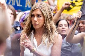 Jennifer Aniston Joins A Climate Change Protest Filming The Morning Show - NYC