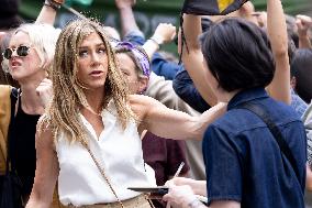 Jennifer Aniston Joins A Climate Change Protest Filming The Morning Show - NYC