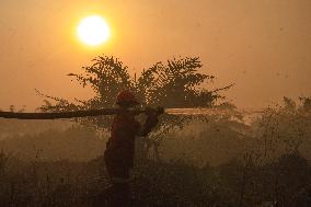 Firefighters Battle Peatland Fires In Indonesia